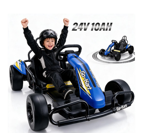 VIBESPARK Drift Go Kart, 24V 10AH Electric Go Kart for Kids Ages 6-14, 360° Drift Mode, Ride On Car with Backrest & Adjustable Seat, 300W Dual Motors, Max Speed 7.5mph/h, Blue