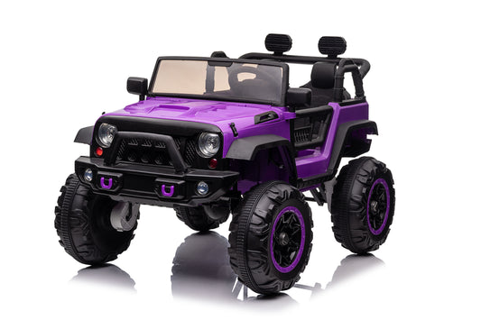Vibespark 24V Ride on Toy w/ 2 Seater Remote Control, 4WD Battery Powered Ride on Truck with 3 Speeds, Spring Suspension, Bluetooth Music, LED Lights, MP3, Purple