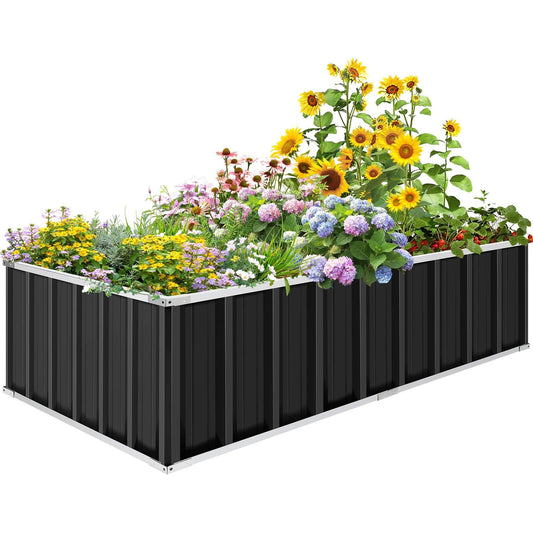 VIBESPARK Outdoor Metal Raised Garden Bed, Deep Root Box Planter for Vegetables, Flowers, Herbs, and Succulents