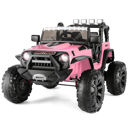 Funcid 24V 2-Seater Kids Ride on Car Truck, 9AH Battery Powered Toy Car with 2x200W Motor, Parent Remote Control, Large Wheels, Soft Braking, LED Lights, Bluetooth Music, Spring Suspension, Pink