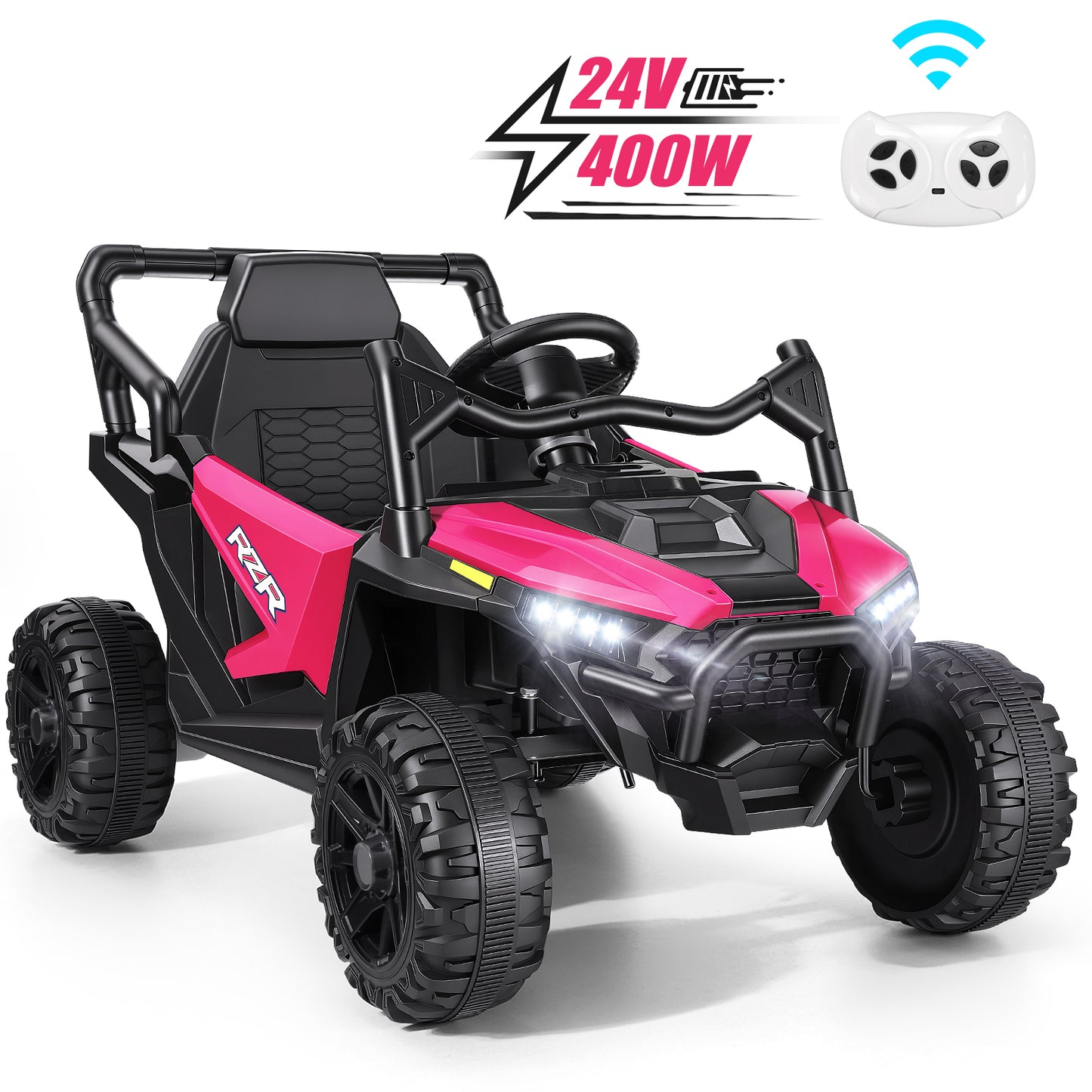 Farmdex 24 Volt Ride on Car UTV, 400W Ride on Toy Car with Remote Control, Electric Car for Boys Girls, Knob Volume Control, LED Lights, Bluetooth