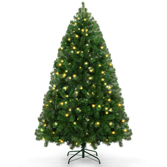 Funcid 6ft Premium Pre-Lit Hinged Artificial Christmas Tree with 1477 PVC Branch Tips, 250 Incandescent Lights Hinged Spruce Full Holiday Xmas Tree with Foldable Metal Stand, for Holiday Decor, Green