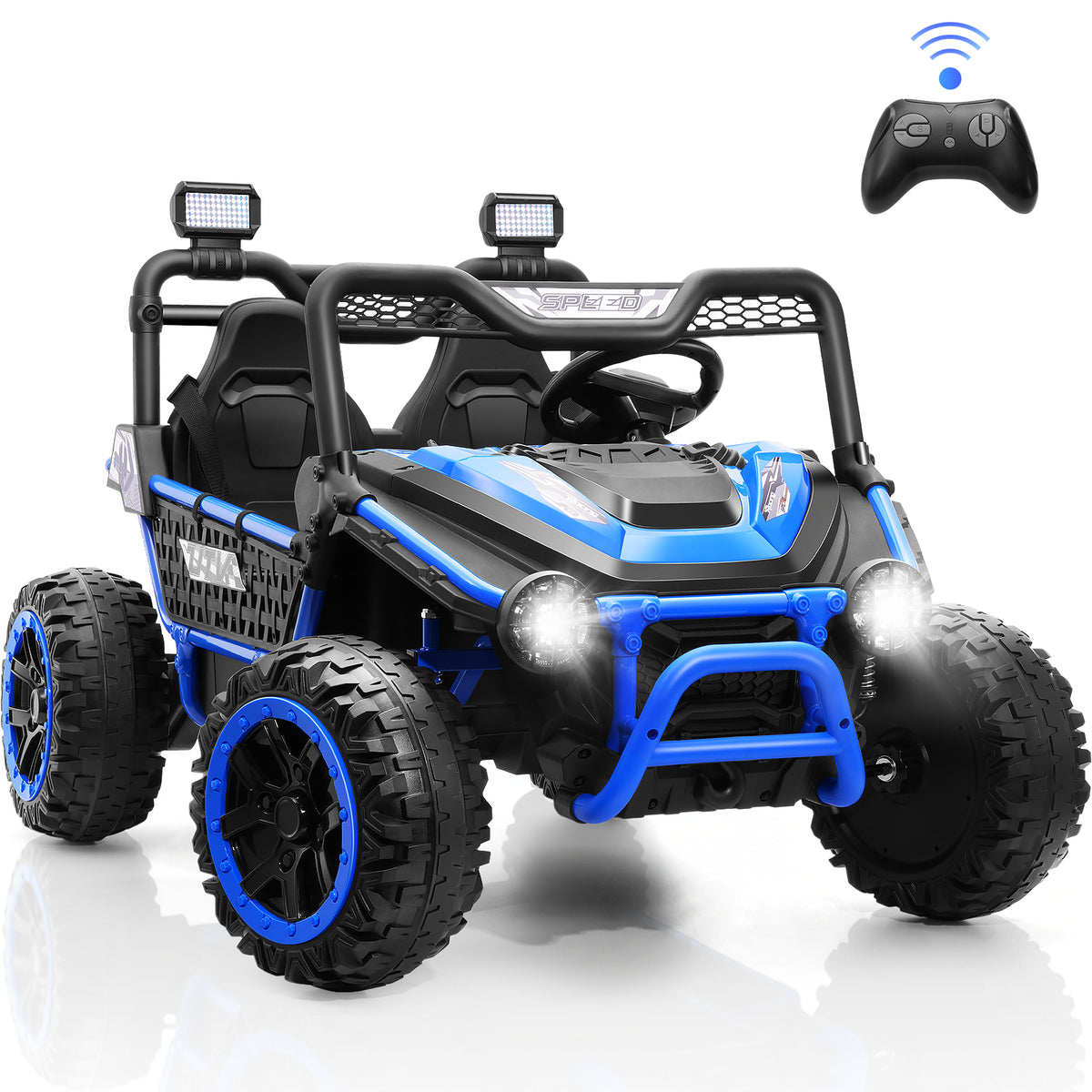 Farmdex 36V Ride on Car Truck, 4WD 2 Seater Electric UTV w/Remote Control, 4×200W Motors Power Car Wheel, 21.5" Spacious Seat Ride on Toy for Kids Aged 3-10, Music, Storage, LED Light, Blue