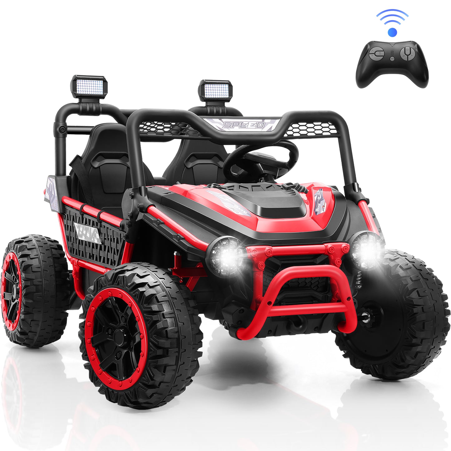 Farmdex 2 Seater Electric Ride on Car Truck, 24V Ride on Toy for Kids Aged 3-10 w/Remote Control, XXL Spacious Seat, Music, Storage, LED Light, Red