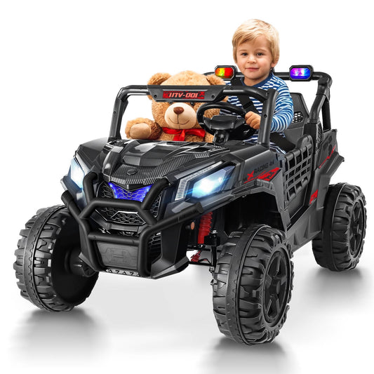 Vibespark 24V Ride on Toys Car w/ 2 XL Seater & Remote Control, 4WD Ride On UTV with 4x200W Motor, Power Car Wheel w/ Spring Suspension, Colorful LED lights, Bluetooth Music, 3 Speed, Black