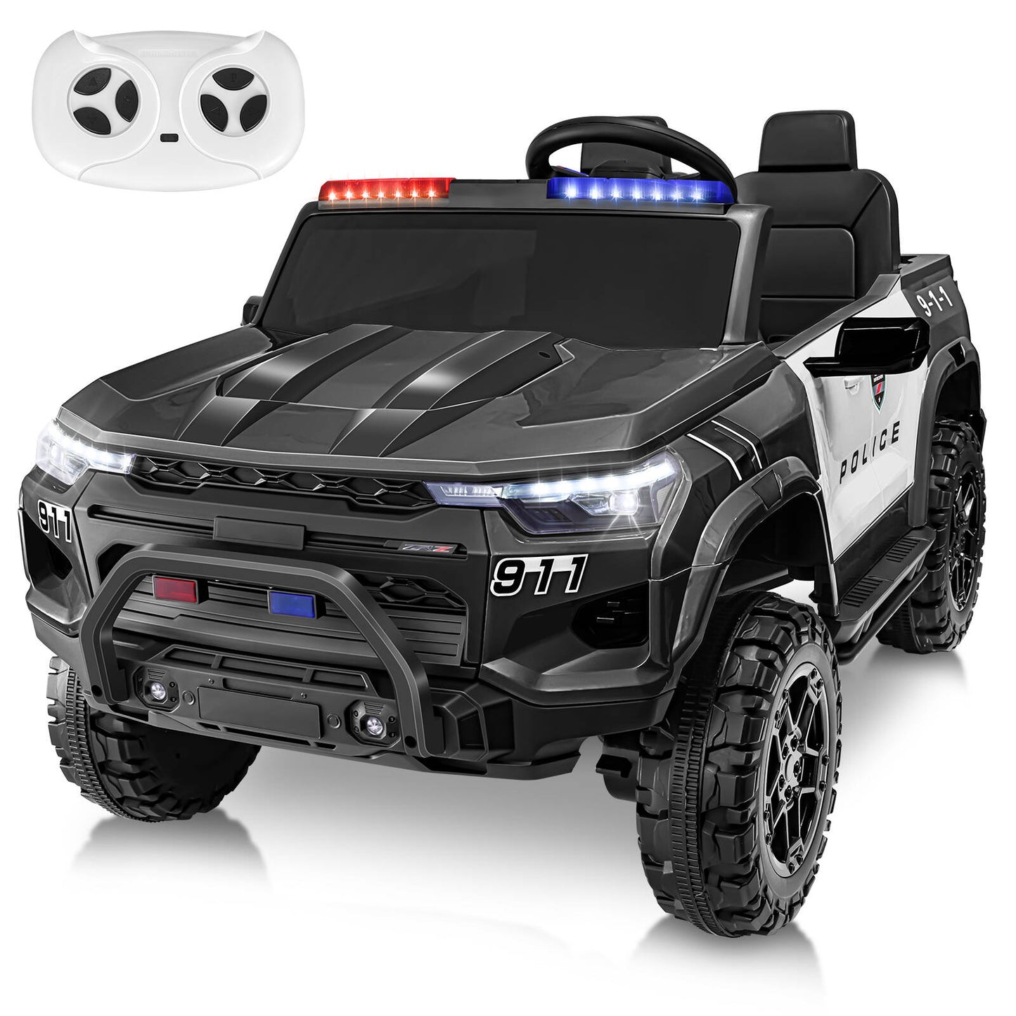 VIBESPARK 24V 2-Seater Kids Ride on Police Car 4x4 Ride on Toys W/ Remote Control Battery Powered Ride on Electric Truck Car, Power Car Wheels W/ Police Siren, Speaker, Bluetooth, Music, Lights Black