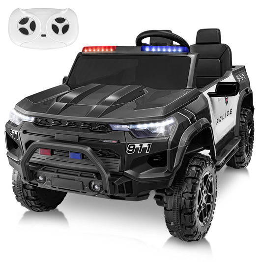 VIBESPARK 24V 2-Seater Kids Ride on Police Car 4x4 Ride on Toys W/ Remote Control Battery Powered Ride on Electric Truck Car, Power Car Wheels W/ Police Siren, Speaker, Bluetooth, Music, Lights Black