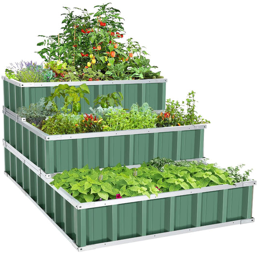 VIBESPARK Outdoor Metal Raised Garden Bed, Deep Root Box Planter for Vegetables, Flowers, Herbs, and Succulents