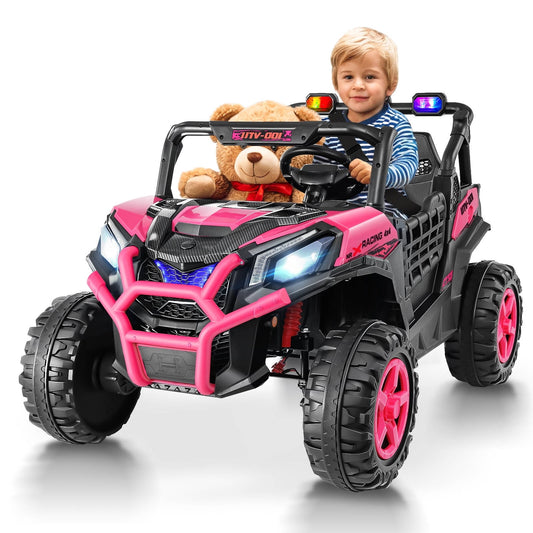 Vibespark 24V Ride on Toys Car w/ 2 XL Seater & Remote Control, 4WD Ride On UTV with 4x200W Motor, Power Car Wheel w/ Spring Suspension, Colorful LED lights, Bluetooth Music, 3 Speed, Blue