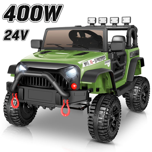 Farmdex 24 Volt Ride on Toys with Remote Control & Light Switch, 400W Ride on Cars Ride on Truck Car, Electric Car for Kids w/ Bluetooth, Music, Adjustable Seat Belts, Spring Suspension, 4 MPH, Green