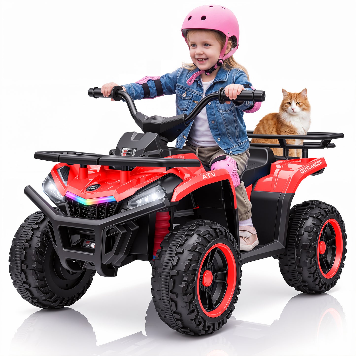 VIBESPARK 24V Ride on ATV for Kids Ages 3-6, 200W Four Wheeler Quad with 3.2 mph Max Speed, Colorful LED Lights, Music, 2 Storage Spaces, Ride On Toys for Boys Girls, Red