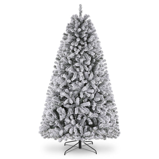 VIBESPARK 6FT Snow Flocked Christmas Tree, Artificial Imitation Christmas Tree, Hinged Pine Tree with 640 Branches, Foldable Metal Stand, Holiday Decorations, Indoor and Outdoor, White