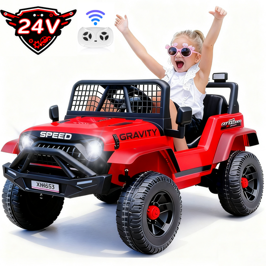 Farmdex 24V Ride on Car, Ride on Truck for Toddlers with Remote Control, Electric Car for Boys Girls Age 3+, Bluetooth, Music, LED Lights, Spring Suspension, 3 Speeds, Red