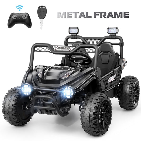 VIBESPARK XXL 24V Ride on Toys for Big Kids with Remote Control & Power Display, Key Start Metal Frame UTV, 7AH Powered Ride ons w/ Bluetooth, MP3, Volume Knob, LED Lights, Spring Suspension, Pink
