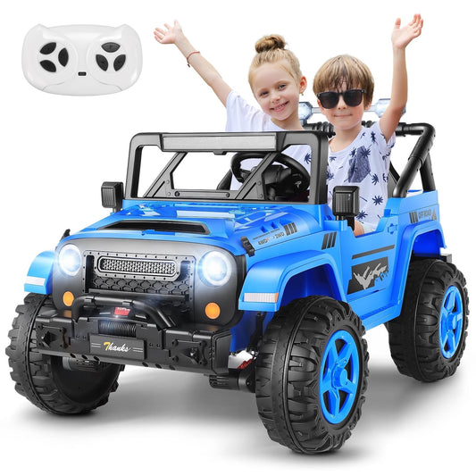 Vibespark 24V 2 Seater Kids Ride on Toys with Remote Control, 4×200W Motor, Electric Battery Powered Truck w/ 4 Wheels Spring Suspension, Bluetooth Music, 3 Speeds, LED Lights, Blue