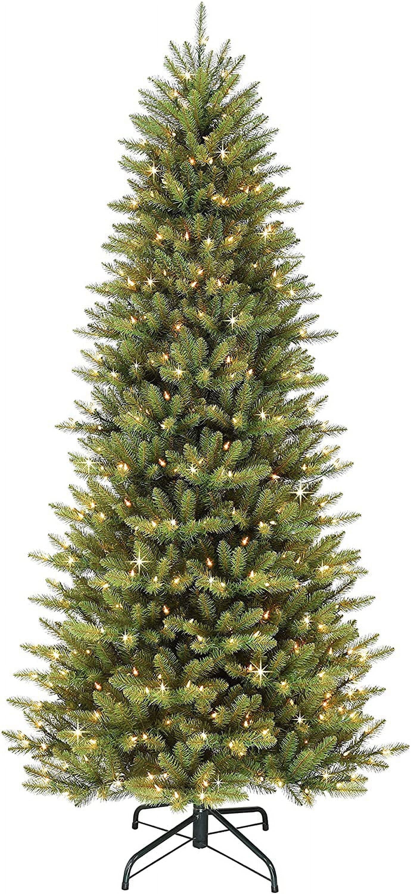 Funcid 6-Foot Elegant Pre-lit Flocked Pencil Christmas Tree with Multicolor Lights ¨C Lifelike Green Pine, Easy Assembly, Safe and Durable Holiday Decoration
