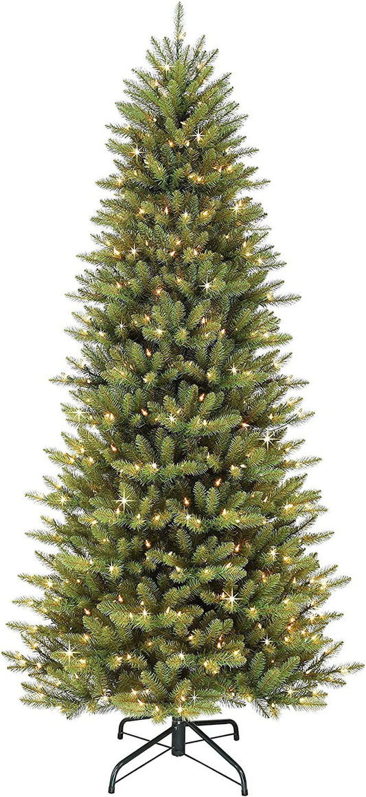 Funcid 6-Foot Elegant Pre-lit Flocked Pencil Christmas Tree with Multicolor Lights ¨C Lifelike Green Pine, Easy Assembly, Safe and Durable Holiday Decoration