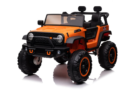 Vibespark 24V Ride on Toy w/ 2 Seater Remote Control, 4WD Battery Powered Ride on Truck with 3 Speeds, Spring Suspension, Bluetooth Music, LED Lights, MP3, Orange