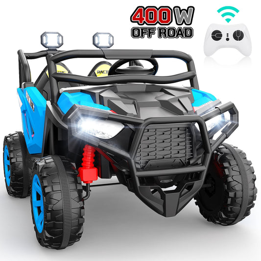 VIBESPARK 24 Volt 2 Seater Ride on Toys for Kids, Powered Ride on Cars with Remote Control, Electric UTV Car for 3-8 Boys Girls Gift w/ Bluetooth, LED Light, Music, Blue