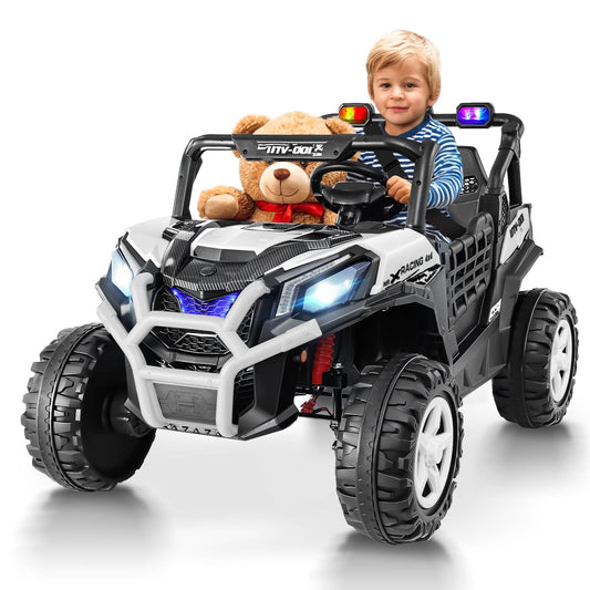 Vibespark 24V Ride on Toys Car w/ 2 XL Seater & Remote Control, 4WD Ride On UTV with 4x200W Motor, Power Car Wheel w/ Spring Suspension, Colorful LED lights, Bluetooth Music, 3 Speed, White