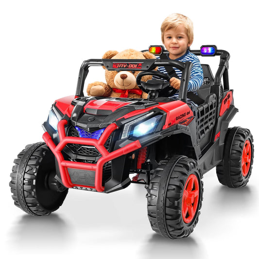 Vibespark 24V Ride on Toys Car w/ 2 XL Seater & Remote Control, 4WD Ride On UTV with 4x200W Motor, Power Car Wheel w/ Spring Suspension, Colorful LED lights, Bluetooth Music, 3 Speed, Red