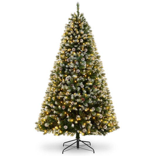 Funcid 6FT Artificial Christmas Tree with Light Decorated Xmas Tree with Pine Cones, Hinged Partially Flocked Christmas Tree with Foldable Metal Base for Home Office Holiday Decor