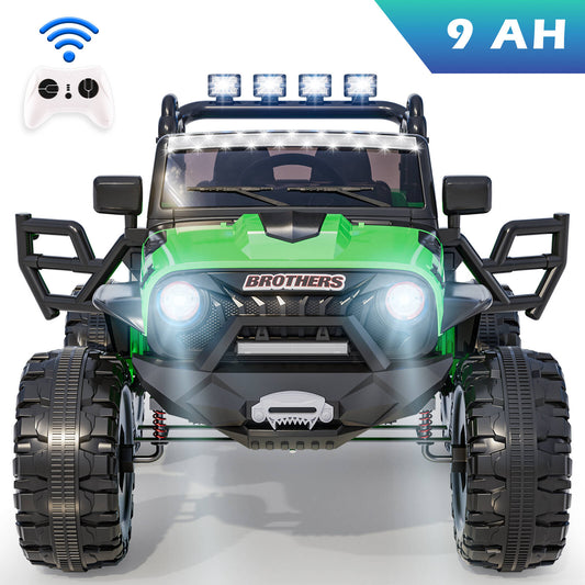 VIBESPARK 24V 9AH Ride on Toys for Big Kids, 2-Seater Ride on Cars with Remote Control, Battery Powered Ride on Electric Truck Car W/ Bluetooth, Music, LED Lights, Spring Suspension, Green