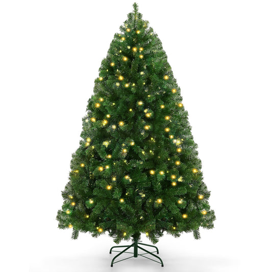 Funcid 6ft Premium Pre-Lit Hinged Artificial Christmas Tree Full Tree with 1477 PVC Branch Tips, 250 Incandescent Lights, Foldable Metal Stand, Green