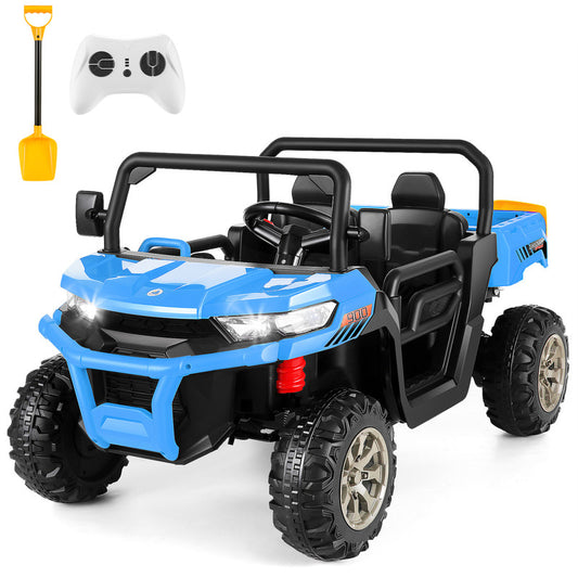 VIBESPARK 24V 2 Seater Ride on Toys with Dump Bed, Ride on UTV 2x200W Motors, Ride on Dump Truck w/ Battery Level Display, Forward/Stop/Reverse Joystick, Remote Control, Shovel, Bluetooth, MP3, Blue