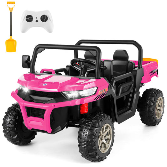 VIBESPARK 24V 2 Seater Ride on Toys with Dump Bed, Ride on UTV 2x200W Motors, Ride on Dump Truck w/ Battery Level Display, Forward/Stop/Reverse Joystick, Remote Control, Shovel, Bluetooth, MP3, Pink