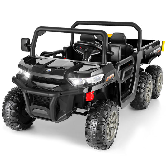 VIBESPARK 24 Volt Ride on Toys, 2-Seater 6-Wheel Ride on UTV Cars, 4WD Electric Dump Truck w/ Dump Bed, Battery Display, Joystick, High/Low Speed, Shovel, Bluetooth, MP3, Remote Control, Black