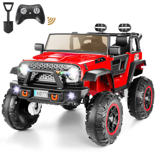 VIBESPARK 24V 2-Seater Ride on Toys, Ride on Truck Car with Colored LED Lights, 2WD/4WD Switchable Electric Car for Kids, Ride on Cars W/ Bluetooth, SD Card Slot, Toy Shovel, Spring Suspension, Red