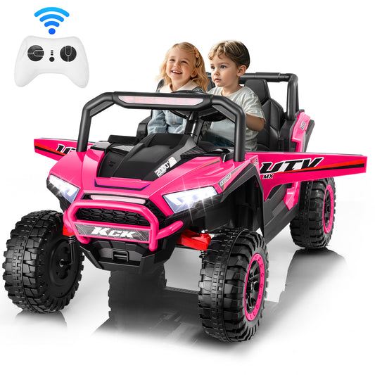 VIBESPARK 24V 2 Seater Ride on Toys UTV with Remote Control, Electric Ride on Cars for Kids, Power Car Wheels, Colorful LED Lights, Bluetooth, Storage Space, Pink