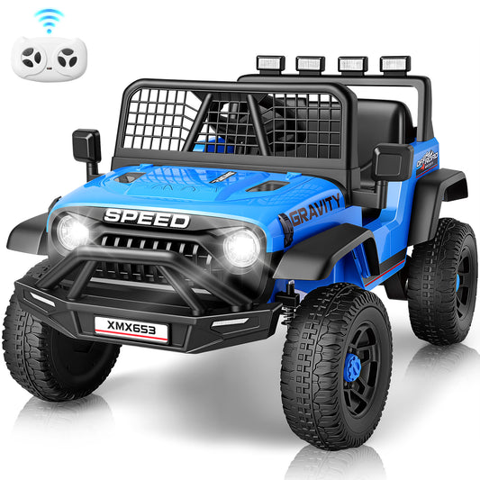 VIBESPARK 12V Ride on Toys for Toddlers Ride on Cars with Remote Control, Electric Ride on Truck Car w/ Bluetooth, Music, Stories, Battery Indicator, Volume Adjustment, Breathing Light, Blue