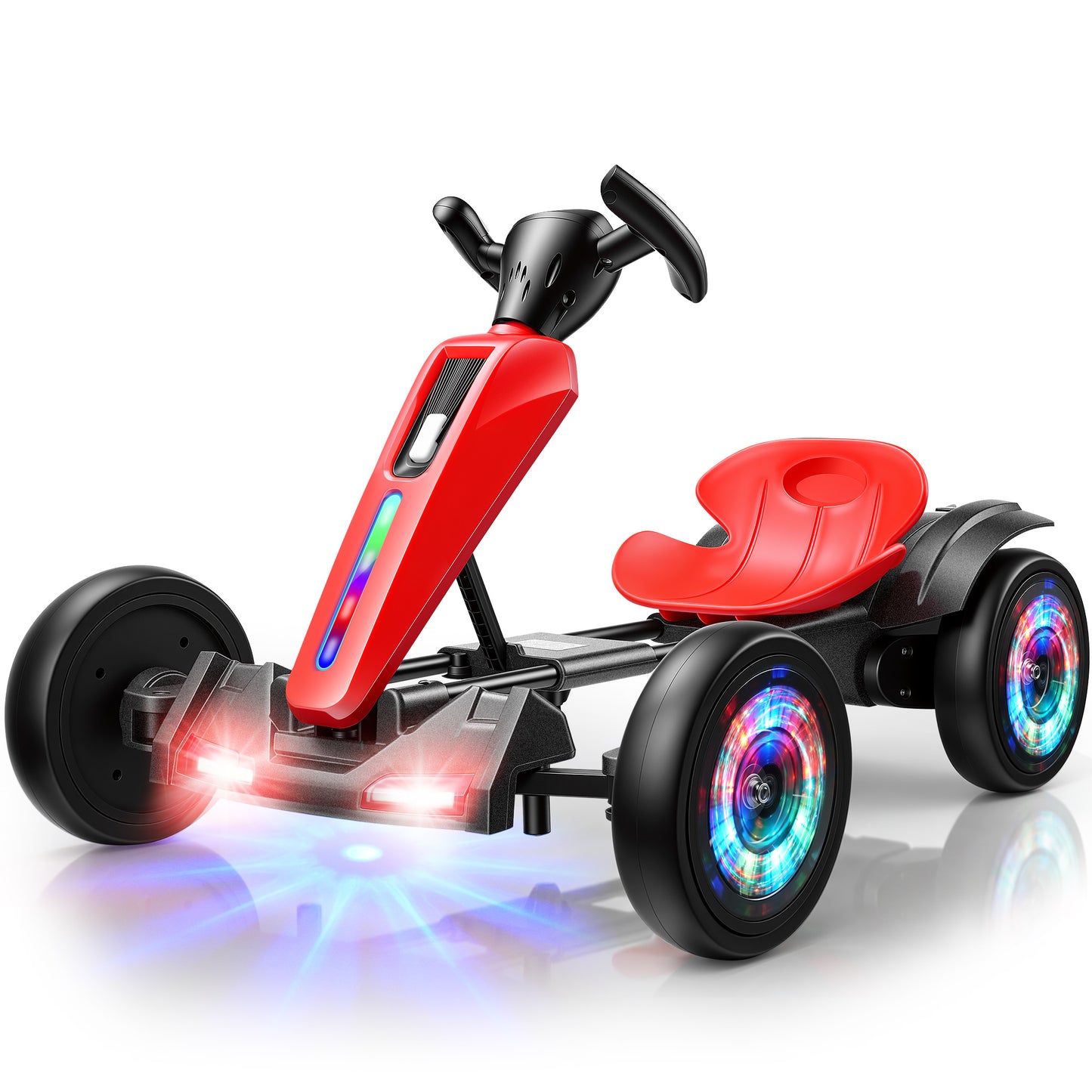 VIBESPARK 12V Electric Go Kart, Ride on Toys for Toddlers with Cool Flashing Lights, Foldable Electric Cars, Ride on Cars w/ Adjustable Seat, Built-in Music, EVA Wheels, Red