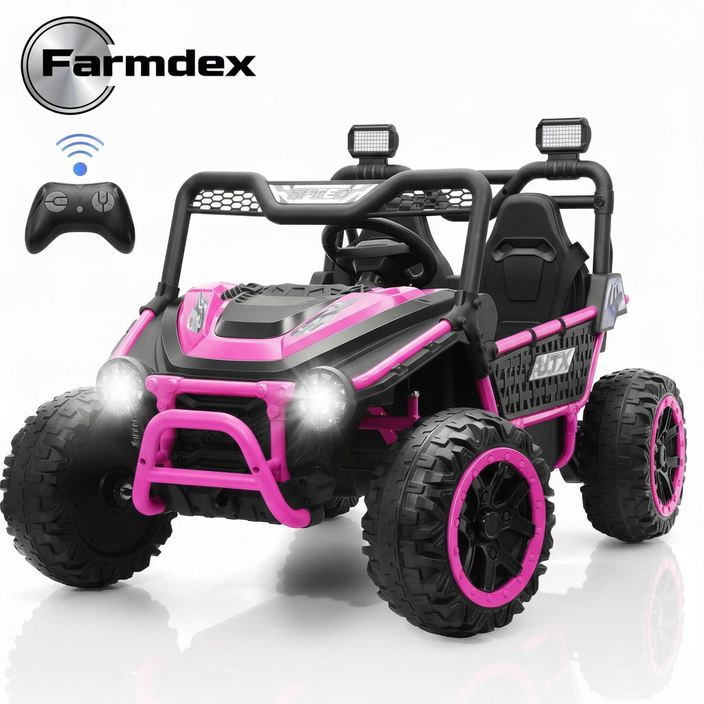 Farmdex 2 Seater Electric Ride on Car Truck, 24V Ride on Toy for Kids Aged 3-10 w/Remote Control, XXL Seat, Music, Storage, LED Light, Pink