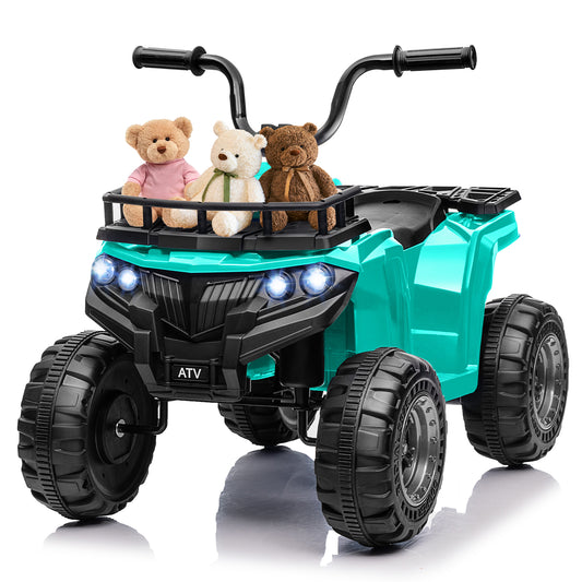 VIBESPARK 12 Volt Ride on Toys for Toddlers, Kids Ride on ATV 4-Wheeler Quad Electric Car with Storage Basket, Ride on Cars w/ Built-in Music, LED Lights, One-button Start, Green