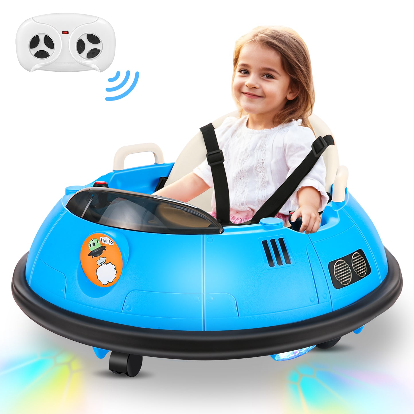 Vibespark 12V Bumper Car for Kid with Remote Control, Ride on Toys for Toddlers w/ 360 Degree Spin, 3 LED Lights, 5-point Safety Belit, 3 Speeds, Baby Bumper Car, Blue