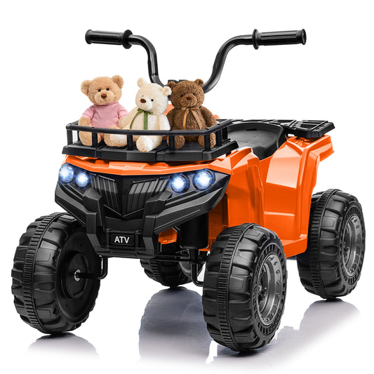 VIBESPARK 12 Volt Ride on Toys for Toddlers, Kids Ride on ATV 4-Wheeler Quad Electric Car with Storage Basket, Ride on Cars w/ Built-in Music, LED Lights, One-button Start, Orange