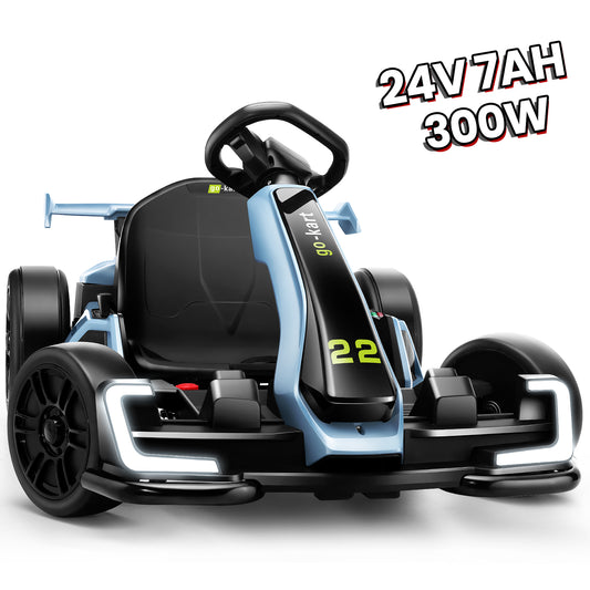 VIBESPARK 24V Kids Electric Go Kart, 300W Powered Ride on Car w/ Length Adjustmen, Racing Go Kart for Kids Ages 6+, 8Mph, Independent Dual Pedals, Drift/Sport Mode, Bluetooth, Outdoor Ride on Toys
