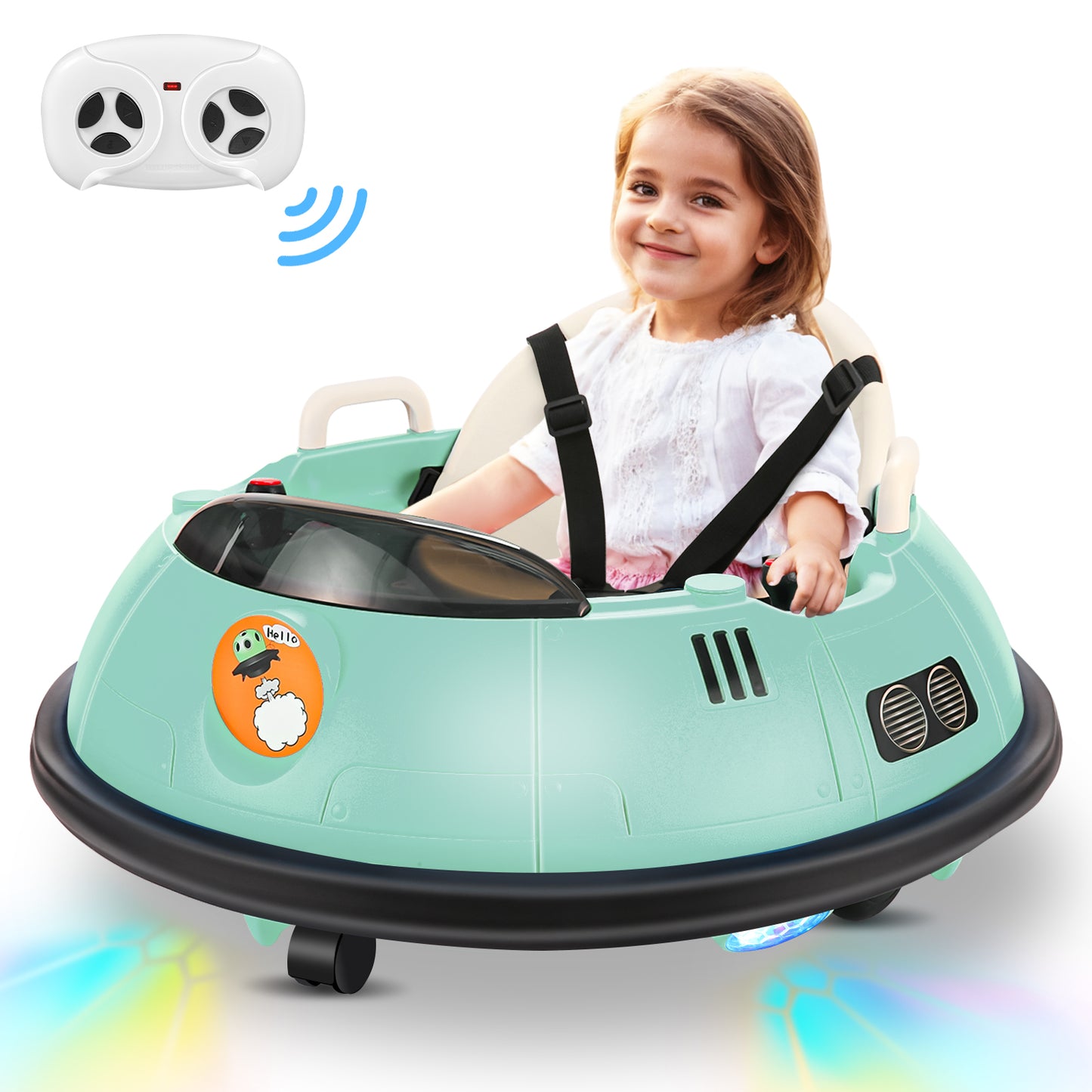 Vibespark 12V Bumper Car for Kid with Remote Control, Ride on Toys for Toddlers w/ 360 Degree Spin, 3 LED Lights, 5-point Safety Belit, 3 Speeds, Baby Bumper Car, Green