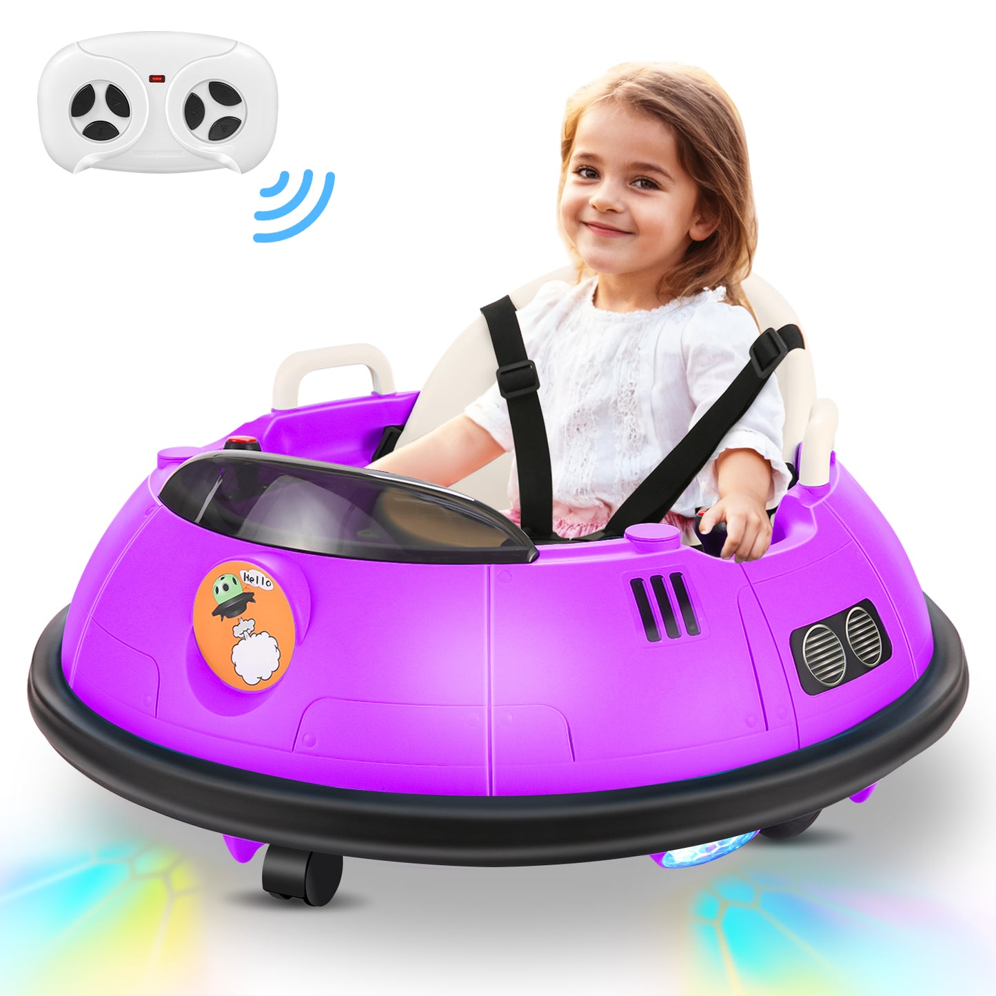 Vibespark 12V Bumper Car for Kid with Remote Control, Ride on Toys for Toddlers w/ 360 Degree Spin, 3 LED Lights, 5-point Safety Belit, 3 Speeds, Baby Bumper Car, Purple