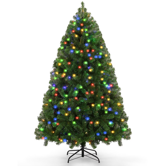 Farmdex 6ft Prelit Christmas Tree, Artificial Christmas Tree with 250 Multicolored Lights, 756 Tips, Metal Stand and Hinged Branches