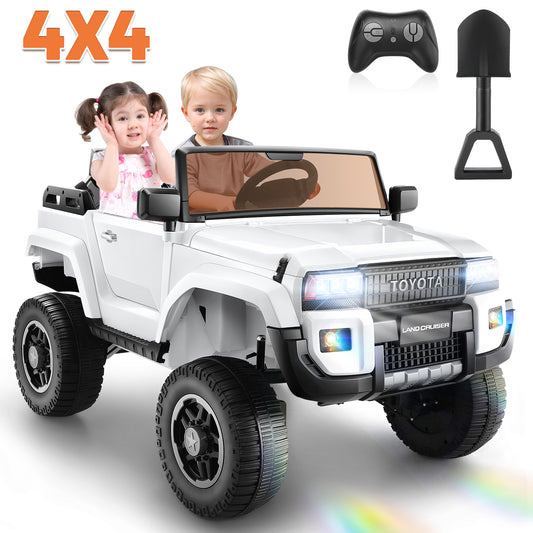 Licensed Toyota 24V Ride on Truck Car with 4¡Á100W Motors, Ride on Toys w/ 31'' Wide Seat, 4WD/2WD Switchable, Colored Decorative LED Lights, Suspension, Bluetooth, White