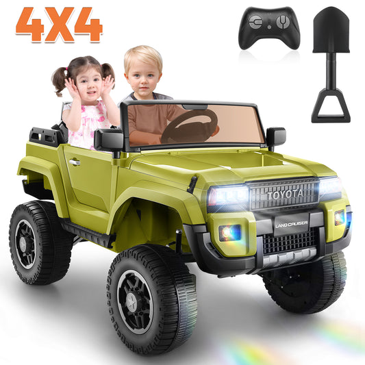 Licensed Toyota 24V Ride on Truck Car with 4¡Á100W Motors, Ride on Toys w/ 31'' Wide Seat, 4WD/2WD Switchable, Colored Decorative LED Lights, Suspension, Bluetooth, Pantone Green