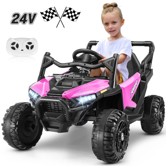 VIBESPARK 24V Ride on Toys for Kids, Ride on Cars with Remote Control, Powered Ride on Electric Car w/ Bluetooth, Music Player, LED Lights, Pink