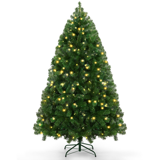 Farmdex 6ft Prelit Christmas Tree, Artificial Christmas Tree with 250 Warm White Lights, 756 Tips, Metal Stand and Hinged Branches