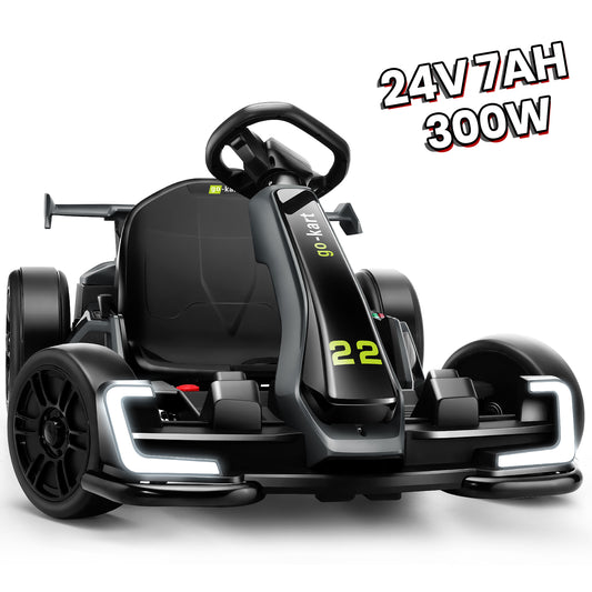 VIBESPARK 24V Kids Electric Go Kart, 300W Powered Ride on Car w/ Length Adjustmen, Racing Go Kart for Kids Ages 6+, 8Mph, Independent Dual Pedals, Drift/Sport Mode, Bluetooth, Outdoor Ride on Toys