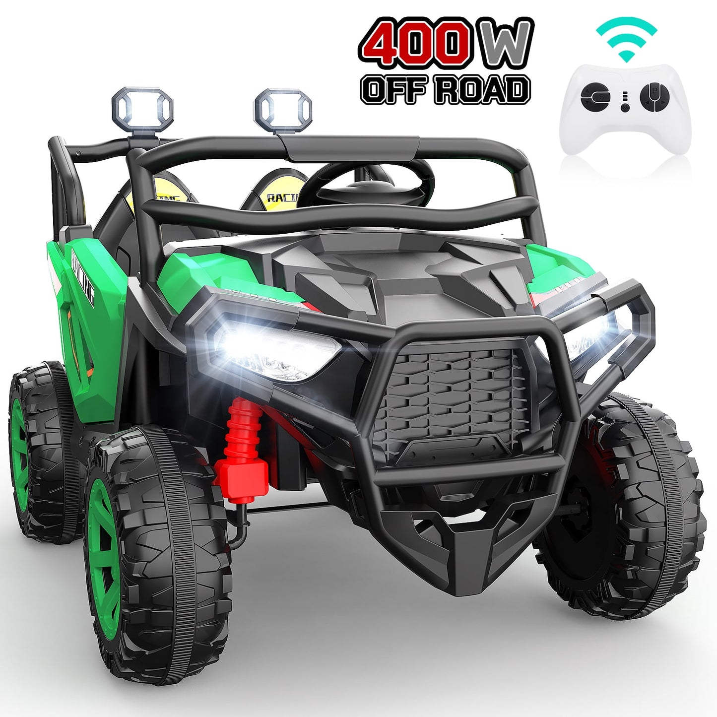 VIBESPARK 24 Volt 2 Seater Ride on Toys for Kids, Powered Ride on Cars with Remote Control, Electric UTV Car for 3-8 Boys Girls Gift w/ Bluetooth, LED Light, Music, Green