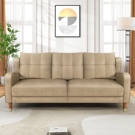 SEJOV 76" Linen Sofa Couch, 3 Seater Sofa for Living Room, Comfy Deep Seat Sofa With Spring Support